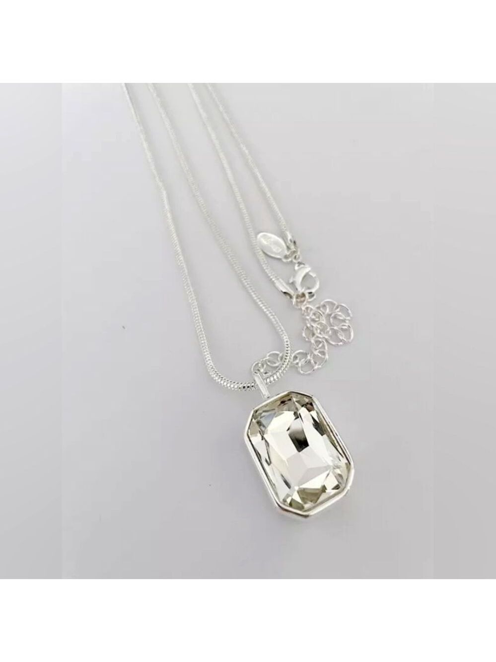 CHICO'S SILVER TONE CUT CRYSTAL PENDANT 34"-38" NECKLACE NWOT